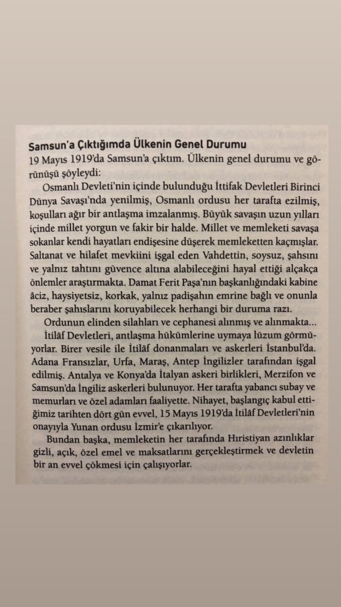 dergilamua's tweet photo. 📅 - “19 Mayıs 1919’da Samsun’a çıktım. Ülkenin genel durumu ve görünüşü şöyleydi”:

➖ “Saltanat ve hilafet mevkiini işgal eden Vahdettin, soysuz, şahsını ve yalnız tahtını güvence altına alabileceğini hayal ettiği alçakça önlemler araştırmakta. Damat Ferit Paşa’nın başkanlığındaki kabine āciz, haysiyetsiz, korkak, yalnız padişahın emrine bağlı ve onunla beraber şahıslarını koruyabilecek herhangi bir duruma razı.”

🎨 - #samsun #çanakkale #nutuk