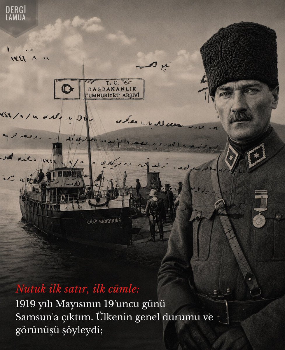 dergilamua's tweet photo. 📅 - “19 Mayıs 1919’da Samsun’a çıktım. Ülkenin genel durumu ve görünüşü şöyleydi”:

➖ “Saltanat ve hilafet mevkiini işgal eden Vahdettin, soysuz, şahsını ve yalnız tahtını güvence altına alabileceğini hayal ettiği alçakça önlemler araştırmakta. Damat Ferit Paşa’nın başkanlığındaki kabine āciz, haysiyetsiz, korkak, yalnız padişahın emrine bağlı ve onunla beraber şahıslarını koruyabilecek herhangi bir duruma razı.”

🎨 - #samsun #çanakkale #nutuk