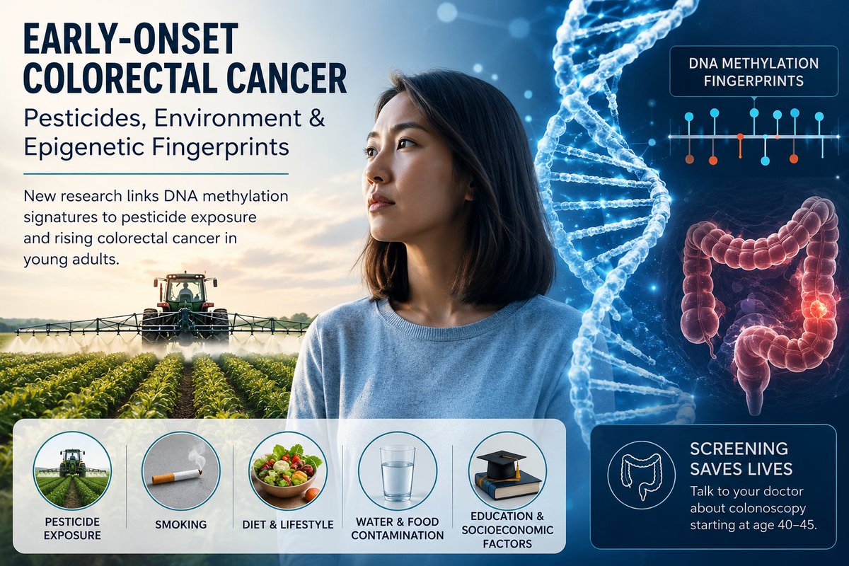 stemimmune's tweet photo. 🚨 A new study in Nature Medicine links early-onset colorectal cancer with pesticide-associated DNA methylation “fingerprints.”
Researchers found younger patients showed stronger epigenetic signatures linked to environmental exposure, smoking &amp; diet.
🧬🌎 Early detection matters. https://t.co/yK6O6ANWXr