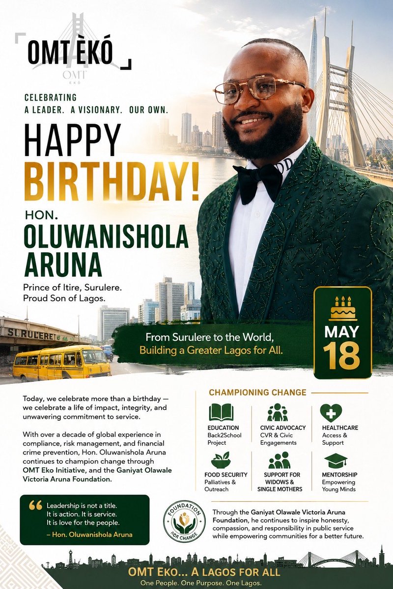 omteko7's tweet photo. Today, we do more than celebrate a birthday, we celebrate a vision that continues to inspire communities across Lagos. 💚

This Vanguard feature-https://t.co/7lOAW2pATp
 is a reflection of the impact, dedication, and people-centered leadership of Prince Aruna Oluwanishola Onitire https://t.co/acQTN5ObgA