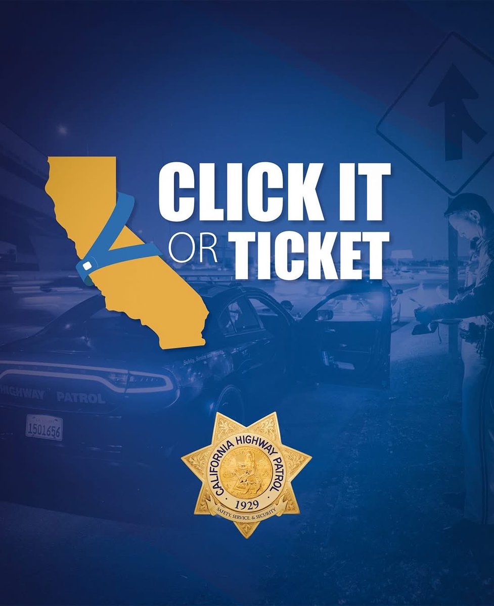 ChpClear's tweet photo. A seat belt can be the difference between walking away from a crash and never making it home.

From May 18–31, the California Highway Patrol will participate in the national Click It or Ticket campaign with increased seat belt enforcement. https://t.co/iIauAb3N2Y