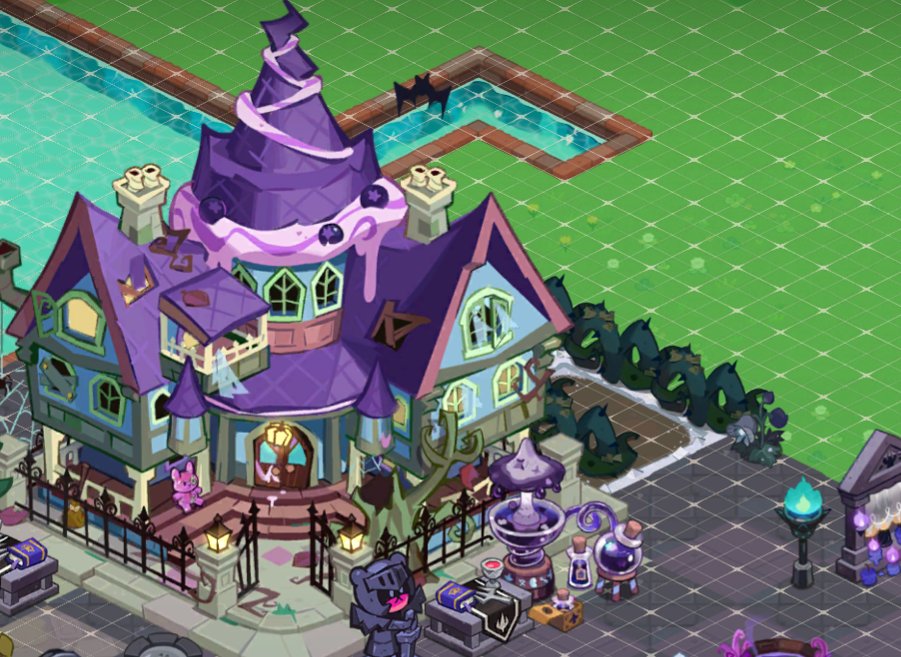 Miss_We1rd's tweet photo. Honestly wish CRK hat a Select and drag tool. Built this graveyard just to notice "Wait.. that matches better to the house.." , A bucket tool would also be nice for floors, oh well. #crk #cookierunkingdom https://t.co/DCkLDoIGHo
