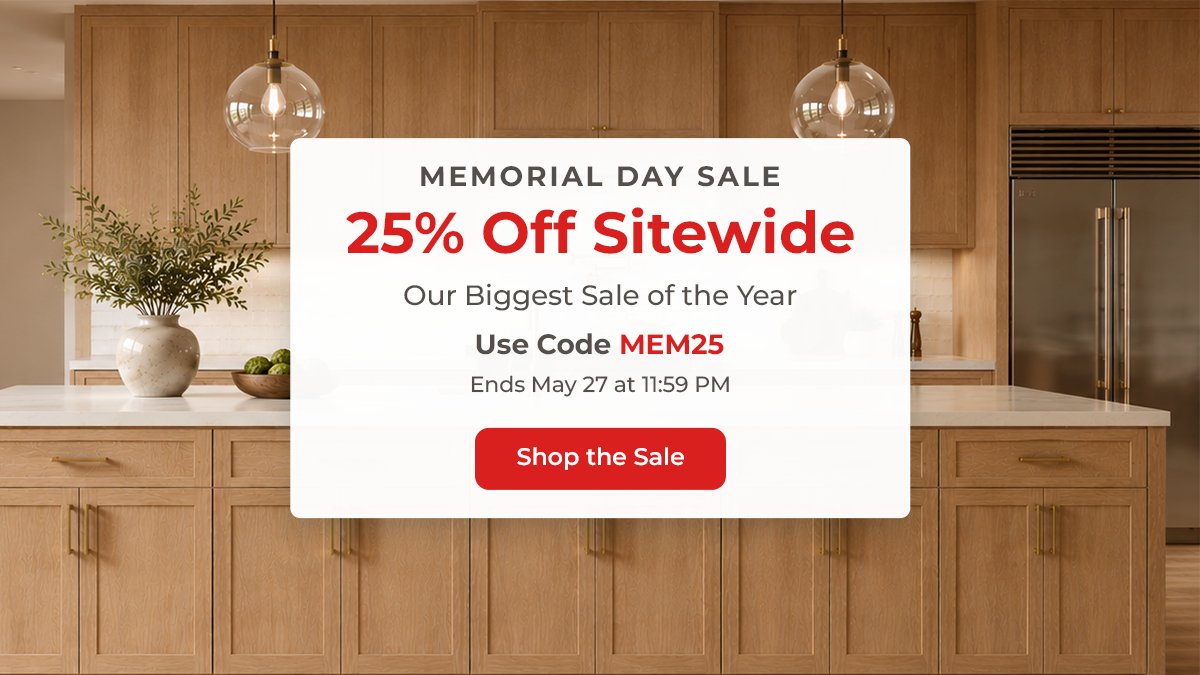 cabinetkings's tweet photo. Our biggest cabinet sale of the year is here.

Save 25% sitewide during the Kitchen Cabinet Kings Memorial Day Sale.

Use code MEM25 before May 27 at 11:59 PM.

Shop the sale: https://t.co/j6aNV4x04m https://t.co/T2VcwXtZwD