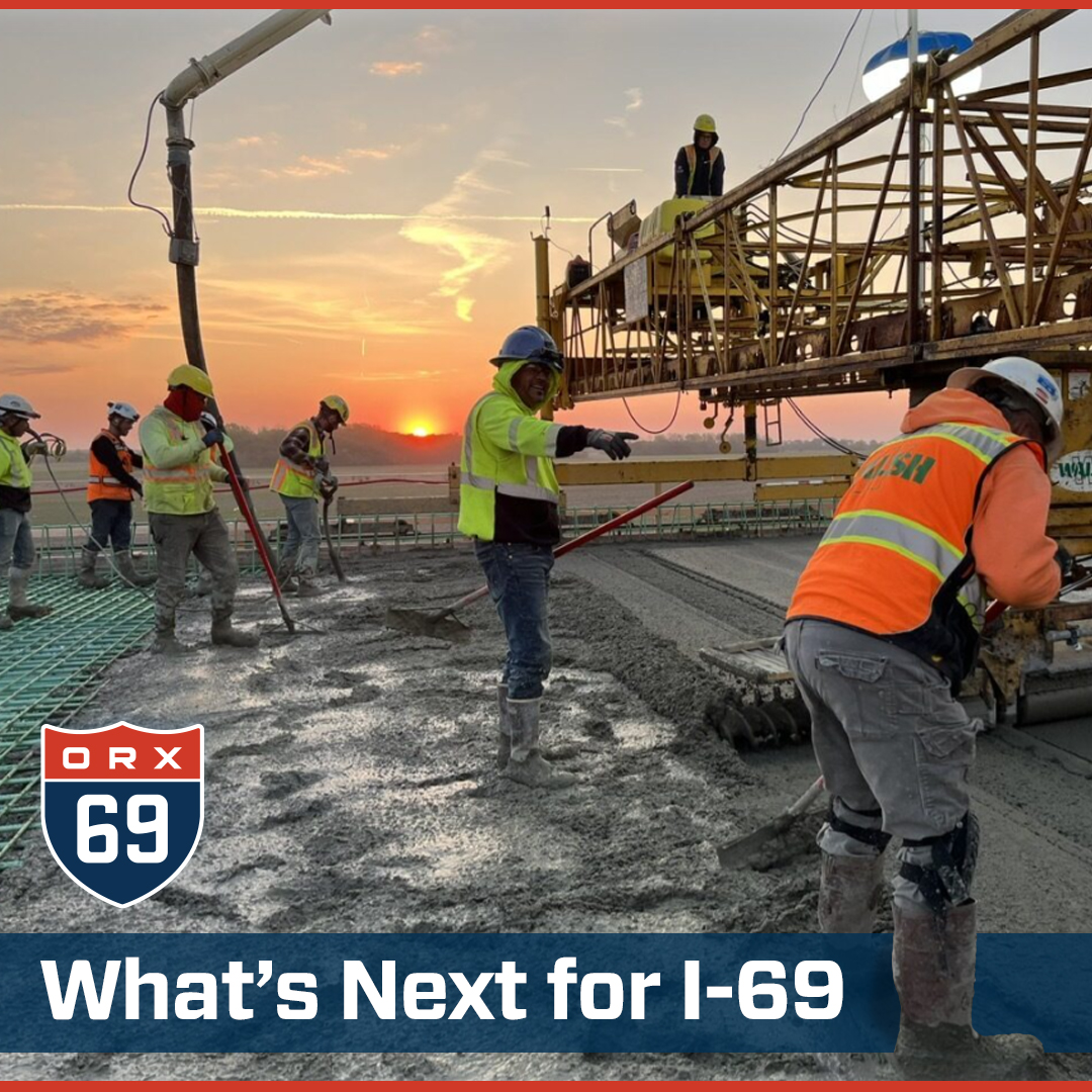 I69ORX's tweet photo. Final bridge beams have been set on the Indiana side. Work continues on deck pours and finishing elements. Remaining work is set to be completed by the end of the year.

Up next is the future I‑69 bridge, with the design‑build contract expected to be awarded later this year. https://t.co/VuxZmpkkfg