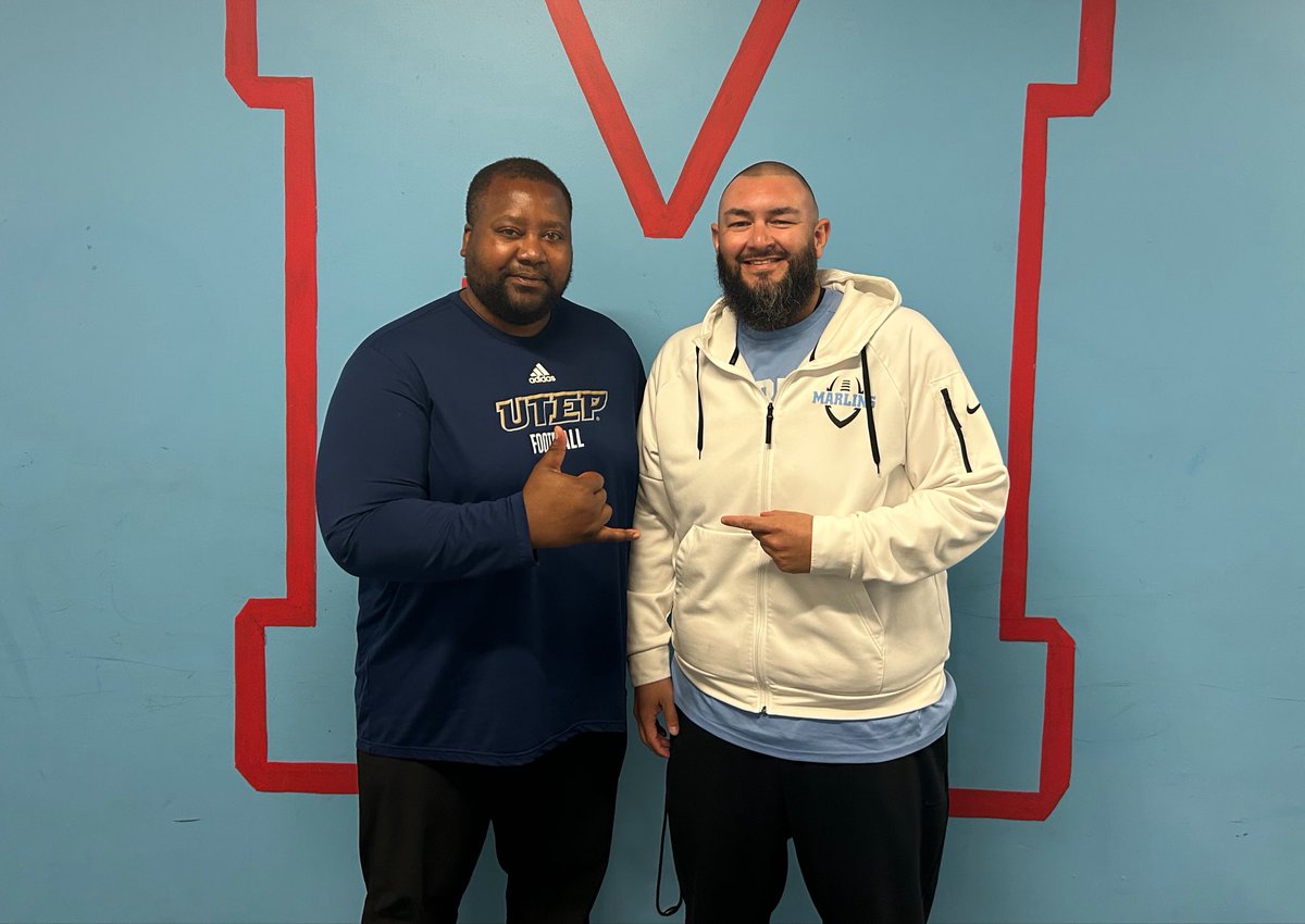 CoachSoria's tweet photo. Shout out to Coach Brandon Smith (@BSmithUTEP) from the UTEP Miners for making a stop in Hiram Clarke, TX and checking out our Marlins! #RecruitMadison #SouthSideStandard https://t.co/Z54yn90Xiu
