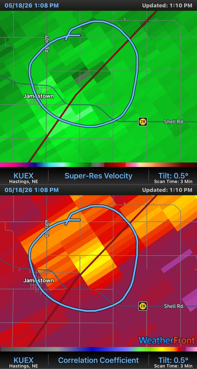 PraiseWeatherWX's tweet photo. possible tornado on the ground on repeat possible tornado on the ground and it hasn’t even really started. Today is going to be terrible. https://t.co/6ZLlYMqguT