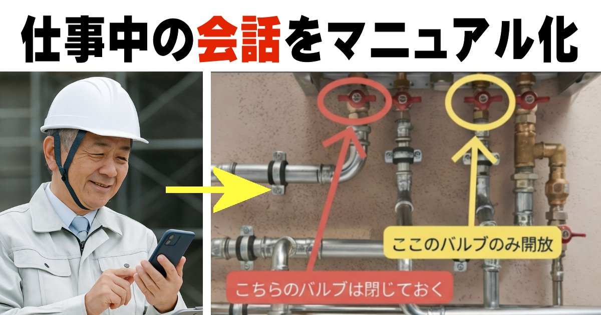 ieiri_lab's tweet photo. 【X投稿文】

建設業は「経験工学」と言われますが、そのノウハウは現場の会話の中に埋もれがちです。

クアンドのSynQ Remoteは、仕事中の会話をAIでマニュアル化し、ベテランの暗黙知を会社の知的資産に変えます。

https://t.co/gANVE1GYrY

#建設DX #技能継承 #AI #SynQRemote #クアンド #現場DX #暗黙知 #OJT