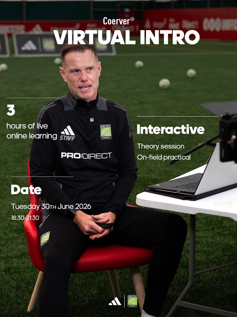 CoerverEW's tweet photo. Places for our 2026 Coerver® Virtual Intro course are available now!

Coerver® Virtual Intro
DATE: Tuesday 30th June 2026
TIME: 18:30-21:30
COST: £69

Visit our website for more information and to secure your place https://t.co/HPxRtCiOnt https://t.co/DfvoXclmE2