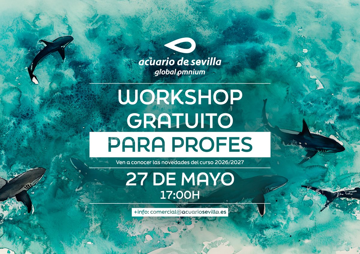 AcuarioSevilla's tweet photo. ¿Eres docente y te apasiona el mar? 🌊

El 27 de mayo celebramos un workshop en el Acuario de Sevilla, donde conoceréis cómo trabajamos y por qué la conservación marina empieza en el aula.

👉 Apúntate aquí: https://t.co/txguWJl6iL

#EducacionAmbiental #AcuarioDeSevilla https://t.co/oxSvuyoWie