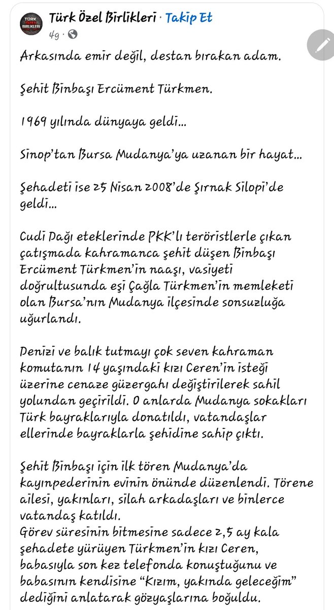 uysallardanemel's tweet photo. Cumartesi akşamı uzun yıllar sonra ziyaret ettik Ercüment abinin kabrini.
Çağlam "Ercü, bak kimler geldi seni görmeye" dedi.
 Mudanya'dan İmralı'ya doğru akşam çökmek üzereydi. 
Bu kez Tunahan üsteğmen de vardı kabristanda. Düşündüm şöyle bir, Tunahan üsteğmen şehit olduğunda başka bir yerde görevliydim. Yıl 2022 sonu olmalı. "Beni Ercüment binbaşımın yanına defnedin" diye vasiyet bırakmış meğer. 
Ercüment abiyi ise 2008 Nisanında emanet etmiştik o kabristana.
Hep anlatırım ya, 2007 Aralık- 2008 Nisan arası ÖK lojmanlarının ikinci kıyameti gibiydi.
İlk kıyamet ne derseniz, 16 Mayıs 2001'dir. 

2007 Aralıkta kapı komşum Sinan ile başladık. Dönmesine, yani görevinin bitmesine 1 hafta vardı.
2008 Şubatta yan apartmanın eski sakini Zafer'i verdik Güneş Harekatında. Kara pilot Tekin ve Gürcan da yanındaydı.

O soğuk şubat günü Kocatepede Çağla, Nigar, Didem ben törenin başlamasını beklerken "ne kadar çok geliyoruz bu camiye" demiştik. Şaka gibiydi ama "bakalım bir sonrakinde hangimiz oturacağız o koltuklara" diye soruyorduk artık. Öyle bir dönemdi. 

Dönem öyleydi de; dönemin özeti ilginçti. 2002'de bitmiş erimiş bir terör örgütü açılım maçılım diye diye kan nakliyle kendine gelmişti. Aynı şeyleri tekrar yaşamaya başlamıştık. 

Martta bizim apartmandan Hasan karıştı yıldızlara.
Çağlayla hafta sonu konuştuk yine o günleri.
Martın son günüydü Hasan şehit olduğunda. "Yatak odalarımız karşılıklıydı, bakıyordum pencereden bu kız bu acıyla nasıl yaşayacak diye. Bir kaç hafta sonra ben Ercü'yü toprağa verdim" diye anlattı Çağla. 

Oysa hatırlamadığı bir şey daha vardı.
O gün Hasan'ın evinde mutfakta sandalyede oturuyordu. Bir yandan da geleni gideni ağırlıyorduk. İki eliyle dizlerine vurmaya başlamıştı Çağlam. "Allahım yeter, bu son olsun artık, yeter" demişti, gidip sarılmıştım boynuna. 
O yıl gerçekten de son şehidimiz yan apartmandan Ercüment abi olmuştu, Çağla'nın kocası.  
Az önce paylaştığım fotoğraflardaki can arkadaşım.  

Yaşadığımız hayat pek çoğuna kolay geliyor. Orduevlerinde bedava yaşadığımızı, lojmanlarda fatura ödemeden oturduğumuzu iddia edenler çok oldu benim hayatımda. 
Ülkenin terörle mücadelesi 3 kuruşluk faturamara indirgenmişti. Oysa 2 dakika eşimizin sesini duyabilmek için dakikası 10 dolarlık telefonlara muhtaç kaldığımız da olmuştu. 
Biz ise susmayı tercih etmiştik, en yakınlarımıza bile. 
Tıpkı şairin dediği gibi
Bir bakış bile yeterken anlatmaya her şeyi
Kalbimizi dolduran duygular kalbimizde kalmıştı.
Çünkü anlamıyorlardı.
Ne ailelerimiz, ne halkımız ne de basın.
Hatta basın demişken;
Aynı dönemde gasteci tanımlı biri "prelli takvimleriyle hasbihal etmemizden falan" bahsediyordu.

Tüm bunların üstüne hafta sonu Bursa'da hepimizin Yıldız hemşire olarak tanıdığı Yıldız hanımla tanıştım. Terörün kocasını gözünün önünde şehit ettiği, bebek katili abdullah öcalan yargılanırken Trt ekranlarından izlediğimiz Yıldız hemşire. Bir kez de kendisinden dinlemek istedim o gün yaşadıklarını.
Epey dinledim ve yine aynı şeyi düşündüm.
Bebek katili, asker, polis, doktor, mühendis, öğretmen katili emperyalizmin maşası olan pkk terör örgütü adi şerefsiz bir örgüttür. Onun ele başı da katildir. Hem sevdiklerimizin, hem gençliğimizin, hem evliliklerimizin katilidir.

2 gündür bunlar geliyor geçiyor yine aklımdan. Zor zamanlardı, kaynar cehennem kazanlarından çıktık, su verdiler üstümüze, çelik olduk. 
Yıkılır mıyız sandınız? 

https://t.co/50KT5AzKxt