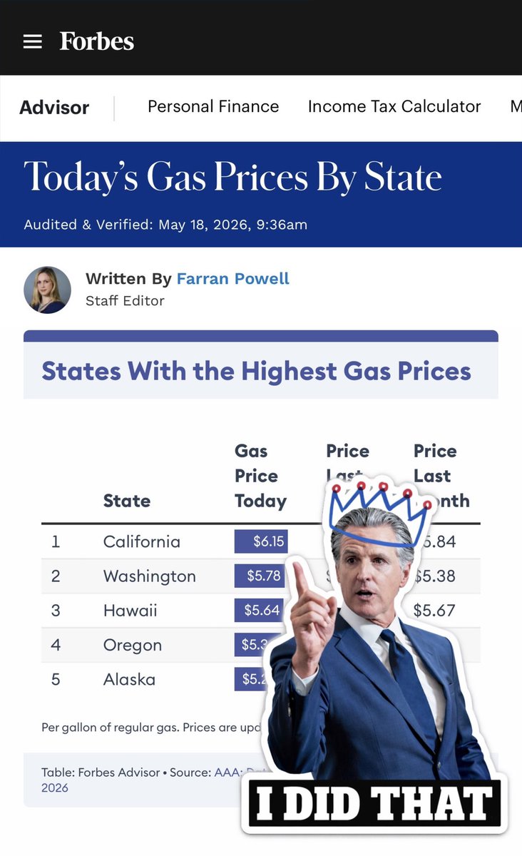 @GovPressOffice California has the highest gas prices in America. Maybe ...