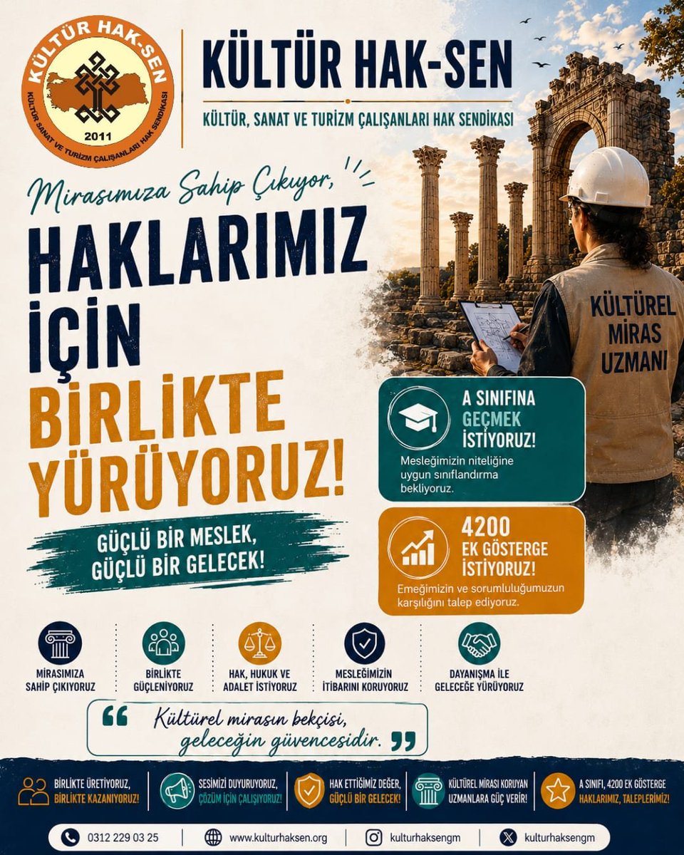 kulturhaksen01's tweet photo. Kültürel mirası koruyan, geçmişi geleceğe taşıyan Kültürel Miras Uzmanları; hak ettiği statüyü, 4200 ek göstergeyi ve mesleki adaleti istiyor.

Emeğimizin karşılığı, görevimizin değeri teslim edilmelidir.

#KulturelMirasUzmaninaAdalet 

@aauyumazz 
@ayhancivi 
@kulturhaksengm https://t.co/3enx2C3qqY