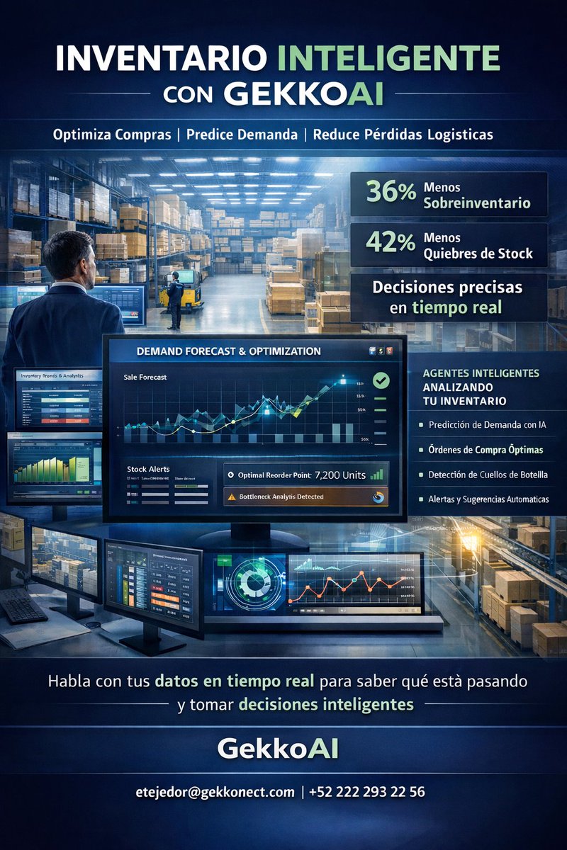 GekkonectAI's tweet photo. Convierte inventario, logística y datos operativos en decisiones estratégicas con IA empresarial diseñada para maximizar eficiencia, reducir pérdidas y acelerar crecimiento. https://t.co/CF4AgfpSpD