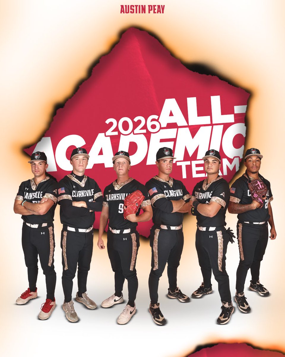 GovsBSB's tweet photo. Congratulations to Andres Matias, Gavin Alveti, Ryker Walton, DJ Merriweather, Brody Lanham, and Jackson Hohensee for making the Academic All-ASUN Team! 🎩⚾️

🅱️🅰️🆖❗️ | #LetsGoPeay https://t.co/7c6fGgz6ad