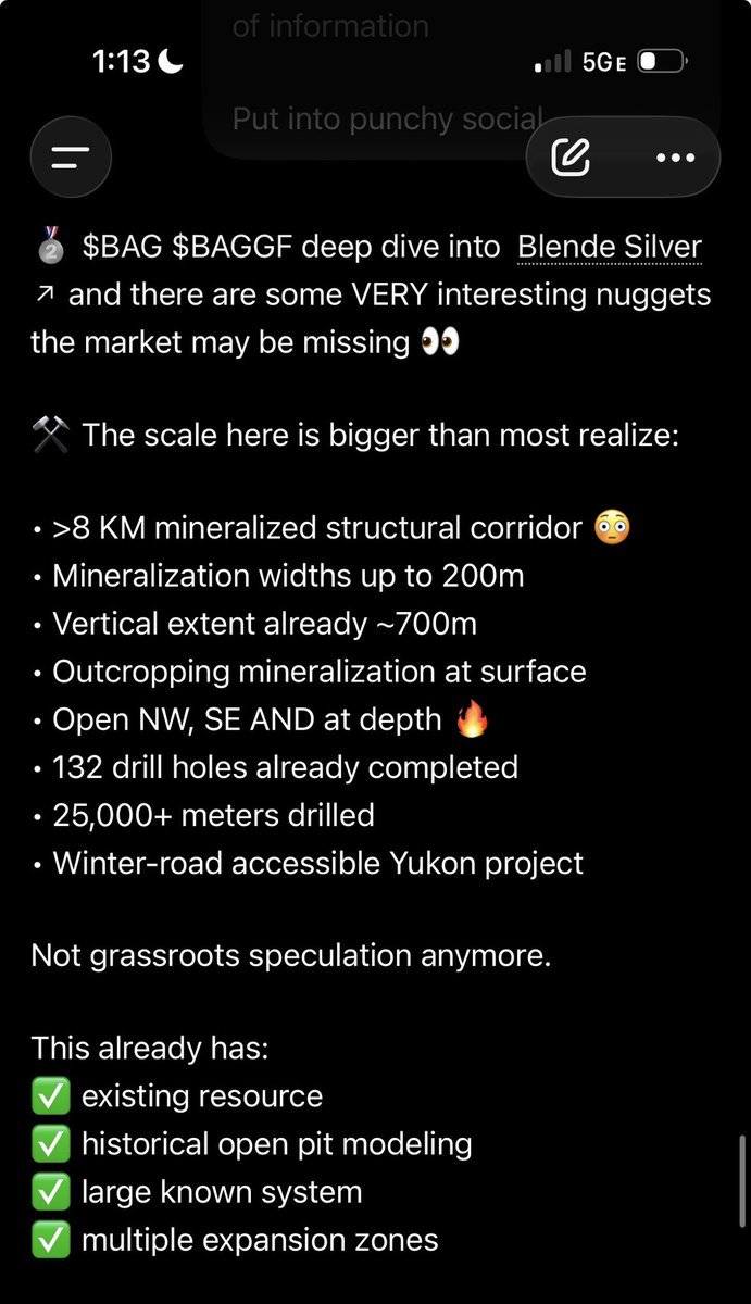 CharlesT_555's tweet photo. π₯ $BAG $BAGGF deep dive into Blende Silver and there are some VERY interesting nuggets the market may be missing π
$BAGGF could move from obscure explorerβserious Yukon silver story VERY quickly.π
#Silver #MiningStocks #JuniorMining #SilverStocks #Exploration #BAGGF #Yukon https://t.co/0wZtmidjJH