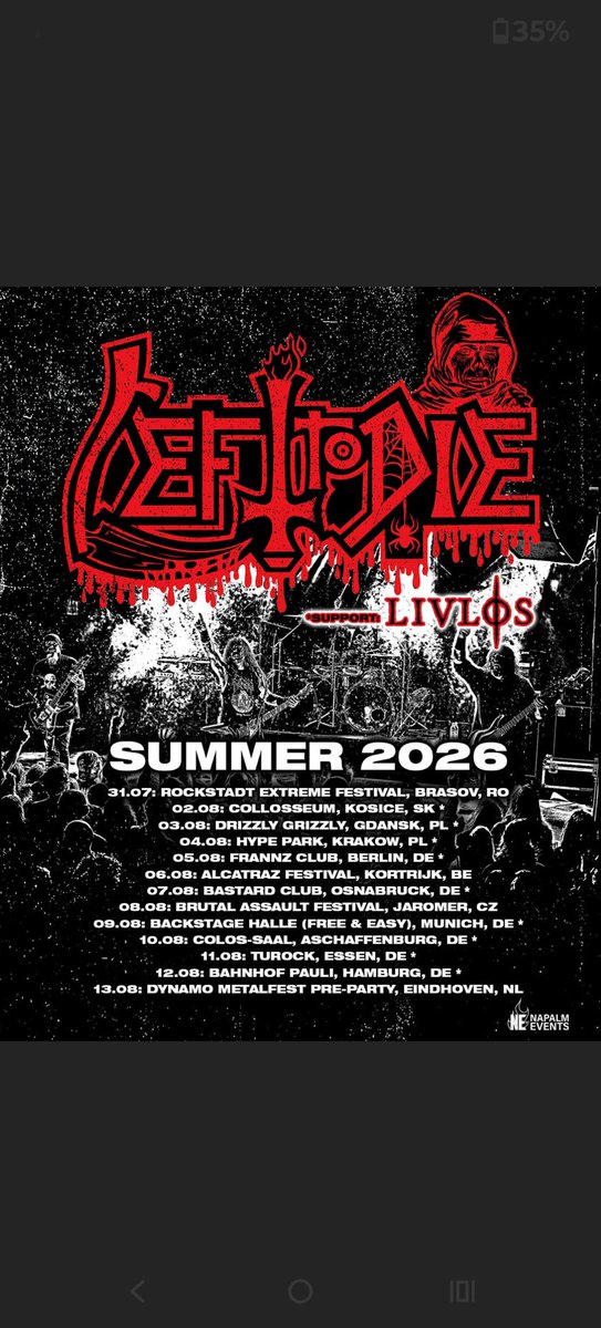TerryButler67's tweet photo. It's an honor for Left to Die to bring you some OSDM at the Brutal Assault !!

Come thrash with us !!

#leprosy #screambloodygore
#floridadeathmetal #death #EuropeanFestivals https://t.co/DIVTpYQjIS