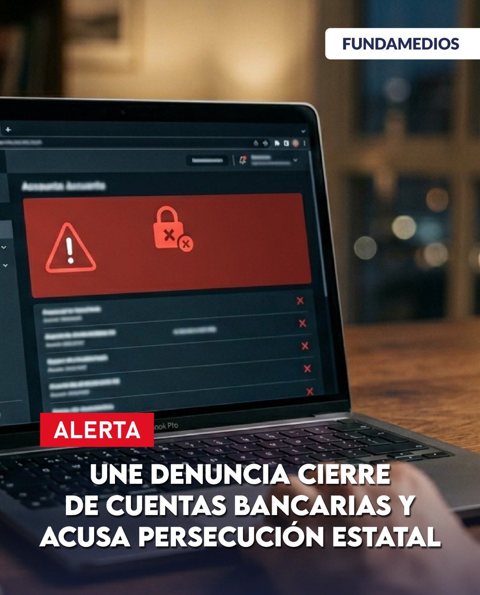 FUNDAMEDIOS's tweet photo. 🚨 #ALERTA | La Unión Nacional de Educadores denunció el cierre de sus cuentas bancarias institucionales y acusó al Estado de impulsar mecanismos de presión y asfixia financiera contra el gremio. Su presidente, Andrés Quishpe, afirmó que existe un intento de “chantaje” para forzar su renuncia y alertó sobre posibles procesos de criminalización contra dirigentes sindicales. 

Fundamedios expresa preocupación por el impacto que este tipo de medidas podría tener sobre la libertad de asociación y el espacio cívico en Ecuador. 

Lee la nota aquí: https://t.co/aiKoQH1lU0