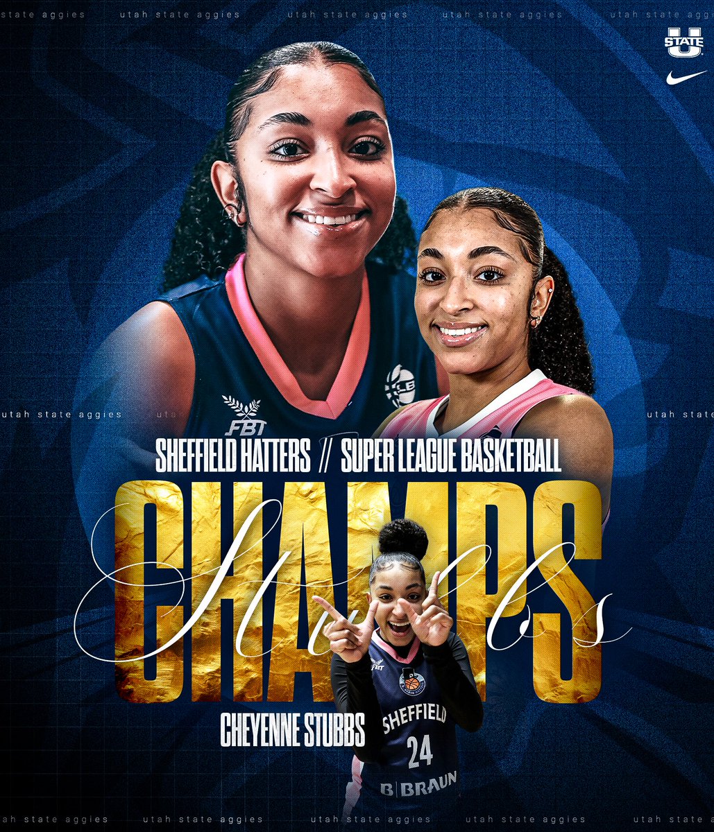 USUWBasketball's tweet photo. 🏆 𝐂𝐇𝐀𝐌𝐏 🏆

Congrats to Cheyenne Stubbs on winning the Super League Basketball title with the Sheffield Hatters!

#ShowMe | #AggiesAllTheWay https://t.co/sFlzKMxF8E