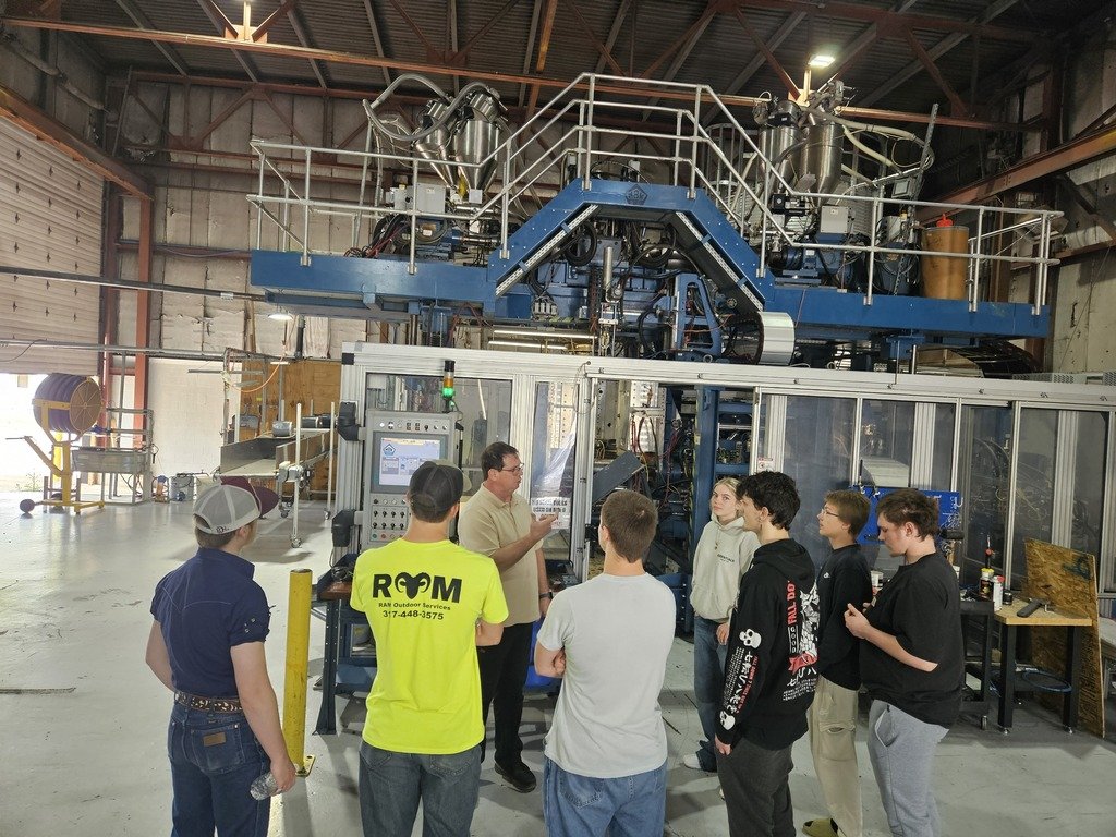 NCCSCIndiana's tweet photo. This morning Mr. Lobo's class visited KVK here in New Castle, one of our newest Trojan Enterprises Automation &amp; Robotics Business Partners! Students enjoyed seeing the skills they learned in class being put into practice. https://t.co/1mebrO9Abi
