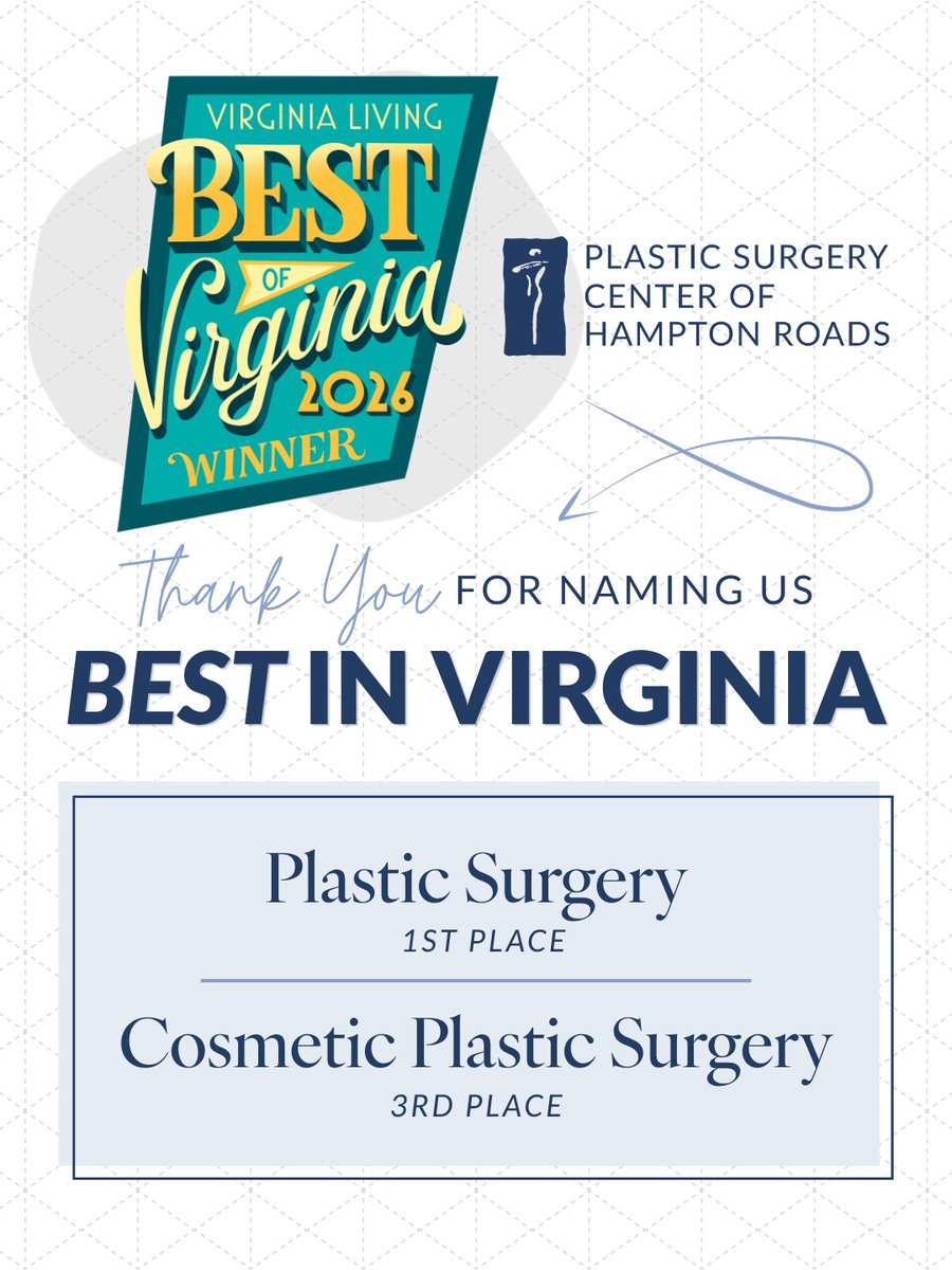 PSCofHR's tweet photo. #PSCHR is thrilled to be named a 𝙬𝙞𝙣𝙣𝙚𝙧 in Virginia Living Magazine’s 2026 Best of Virginia awards! 🏆💙

🥇 1st Place — Plastic Surgery
🥉 3rd Place — Cosmetic Plastic Surgery

To our incredible patients and community, thank you for your continued trust and support. https://t.co/WU9vpJ8apo
