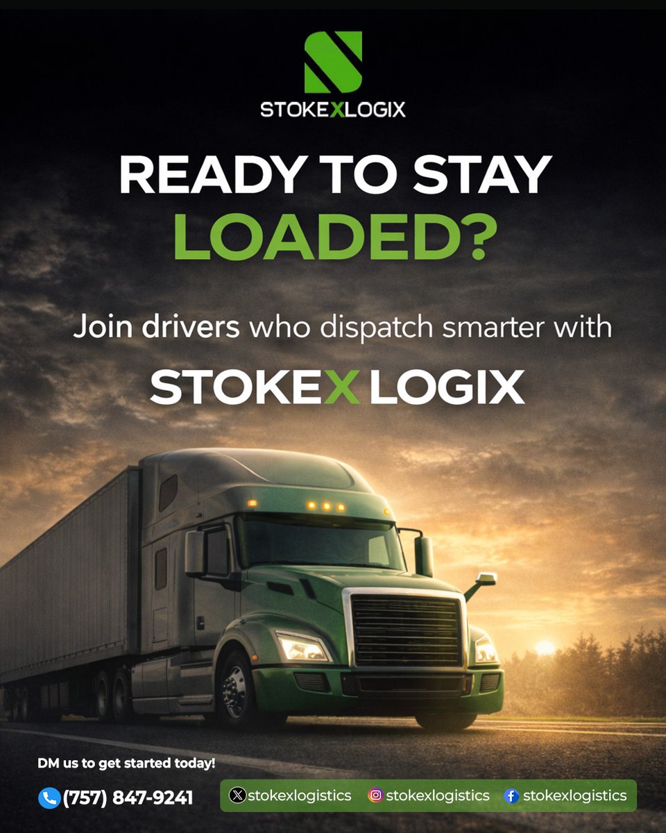 stokexlogix's tweet photo. Ready to stay loaded?

Better loads, better rates, zero stress.
StokeX Logix handles the rest. 📷📷

#StokeXLogix #TruckDispatch #OwnerOperator #StayLoaded #NoEmptyMiles #BetterRates #TruckingLife #DispatchServices https://t.co/kpjHgVVOY1