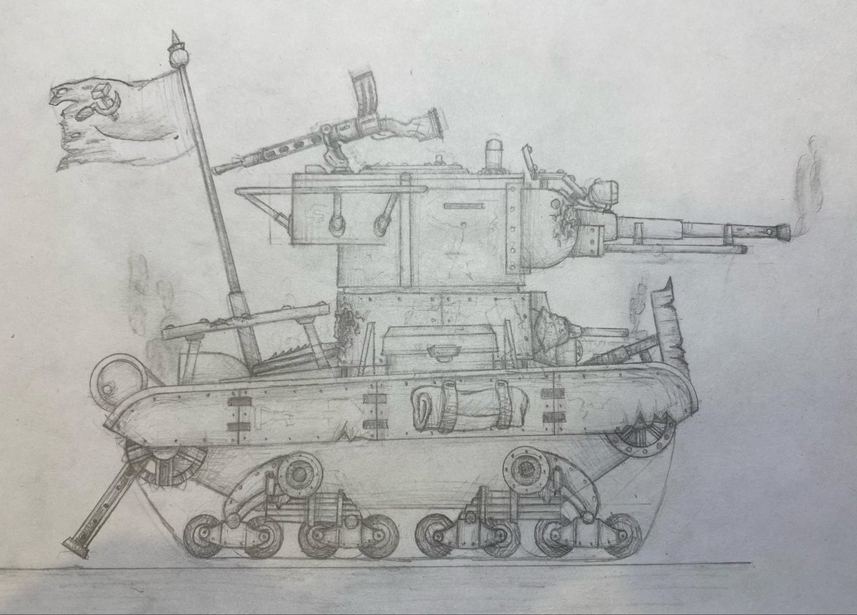 SionKB_'s tweet photo. @paulgar33885762 И снова здравствуйте :], теперь новый вопрос к вам: как вы узнали о сериале "Геранд"? 

И тут я набросал лёгкий эскиз моего фаворита танка Т-26 :Р https://t.co/FPSEA0hG4a