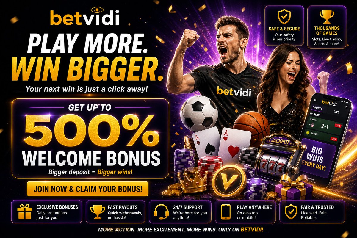 Betvidiofficial's tweet photo. 🔥Ready to level up your game?
Join Betvidi and claim an 500% WELCOME BONUS 🎰💰
Play top casino games, bet on your favorite sports, and win bigger every day!
⚡ Fast payouts
🎁 Exclusive bonuses

https://t.co/rBSaViwJSe

Your next big win starts here 👉 #Betvidi #Casino https://t.co/GfGhXC4V6p
