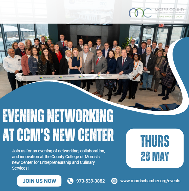 MCEconDev's tweet photo. Join us for an evening of networking, collaboration, and innovation as County College of Morris, Morris County Chamber of Commerce, and Economic Development Corporation come together to showcase the new Center for Entrepreneurship and Culinary Services! 
https://t.co/41Lm0hyru6 https://t.co/FeKcSSXNnY