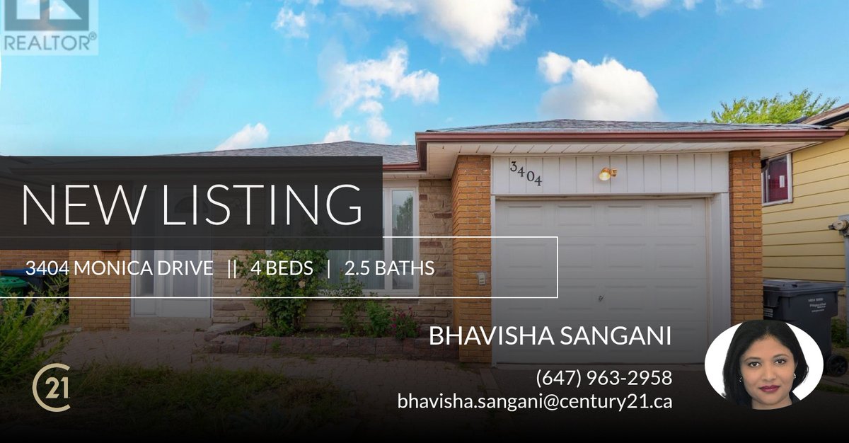 RealtorBhavisha's tweet photo. 📍 New Listing 📍 Take a look at this fantastic new property that just hit the market located at 3404 Monica Drive in Mississauga (malton). Reach out here or at (647) 963-2958 for more information!

Listed by Jagjeet Kaur

BHAVISHA... https://t.co/03DqB4Lk7q https://t.co/53dx2BNbLG