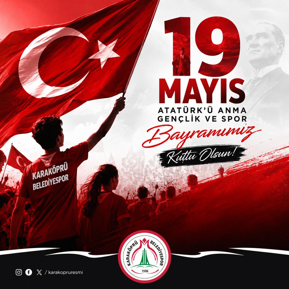 Karakopruresmi's tweet photo. Geleceğin umudu gençlerimiz, yarının başarısı ise inanç ve mücadelemizdir. 🖤❤️

Atalarımızda gençliğe emanet olan bu anlamlı mirası; sporun disiplini, azmi ve heyecanıyla yaşatmaya devam edeceğiz. 

19 Mayıs Atatürk’ü Anma, Gençlik ve Spor Bayramımız kutlu olsun. 🇹🇷

#19Mayıs https://t.co/nibPWf3fmU