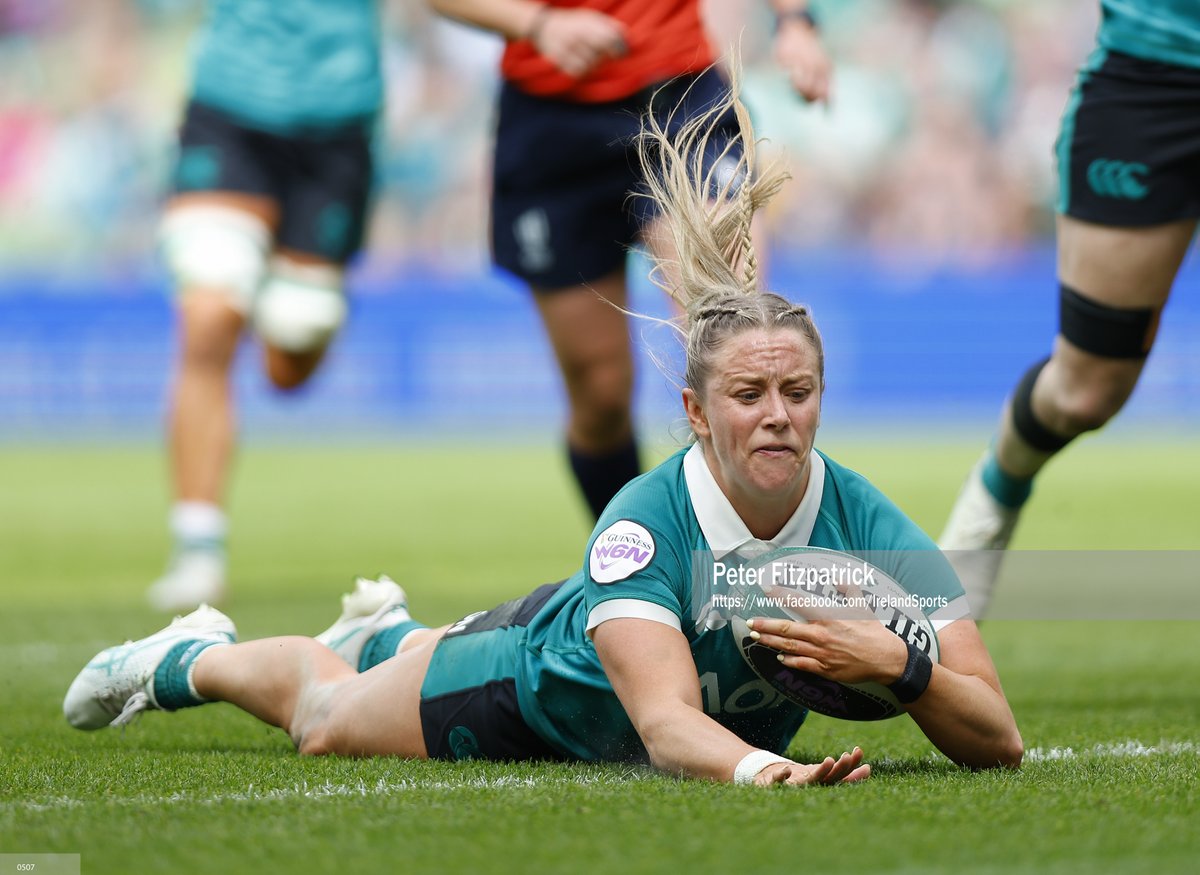 petereoin's tweet photo. 17th May 2026; Aviva Stadium, Dublin, Ireland; 2026 Womens Six Nations Rugby, Republic of Ireland versus Scotland; Stacey Flood of Ireland scoring a try 38 - 0; #rugby, #rugbyunion, #IREvSCO https://t.co/5a2zCsi2q7