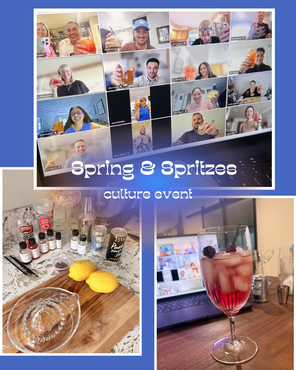 aminadconsult's tweet photo. For our latest culture event, the team joined a virtual “Spring &amp; Spritzes” cocktail class where we learned to make three different spritzes inspired by the season. Thank you to Boozy Events for hosting such a fun and interactive evening for our team! https://t.co/sqe4t1rSM1