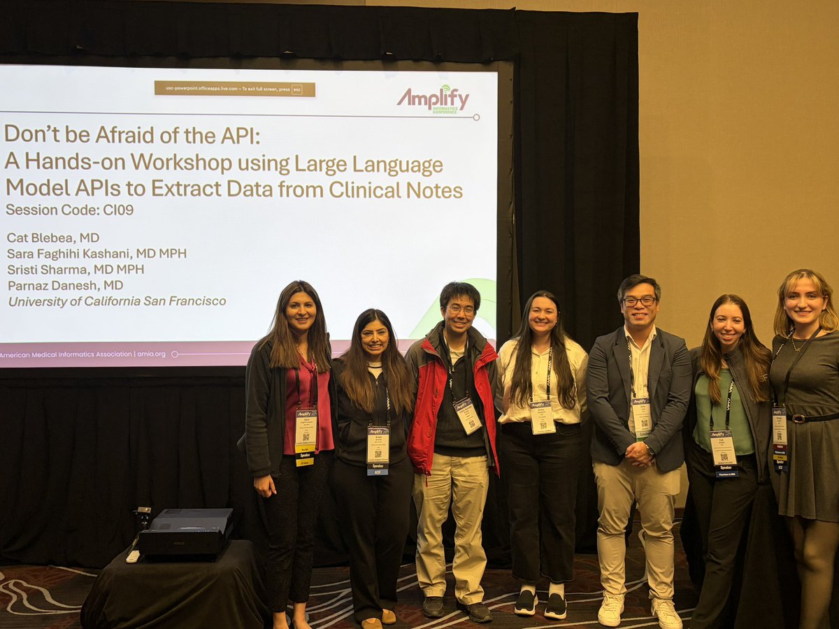 RamanKhannaSF's tweet photo. @Paeanox @UCSF_DOCIT Winners of the LLM api challenge with the organizers. Great session!! #amplify2026 https://t.co/b6OLCbAthd