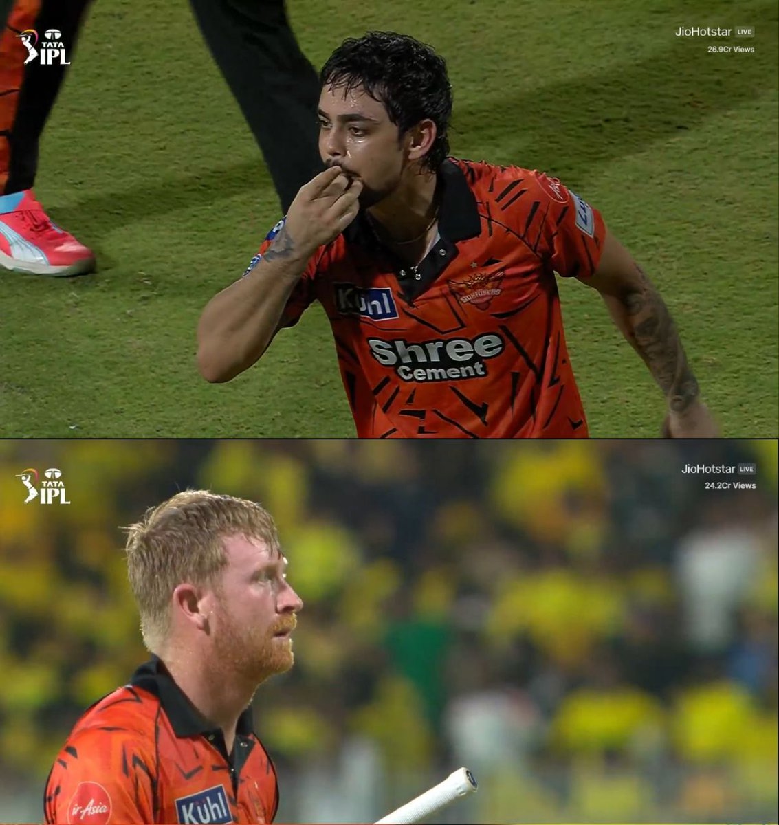 Raja15975's tweet photo. Superr Knockk risers 🔥🔥🔥
First 7 overs 53/2, last 13 overs RR arround 10. 
Klaseen eased all the pressure &amp; taken away the match. Ishan carried &amp; finished it. 🙌
Excellent ra @SunRisers 🧡🧡🧡
#IshanKishan #Klaseen
#CSKvsSRH https://t.co/Ay4rXErS4Y