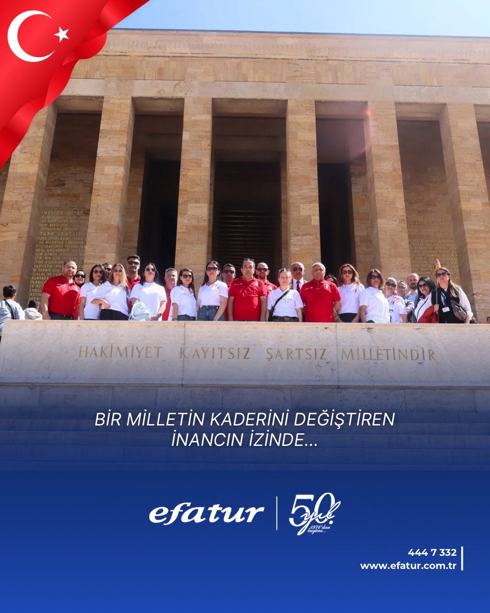 efatur's tweet photo. 50 yıllık yolculuğumuzda bugün, geçmişe saygı ve geleceğe umutla, Ulu Önder Mustafa Kemal Atatürk’ün huzurundaydık. 19 Mayıs ruhunu; azim, kararlılık ve Cumhuriyet değerleriyle yaşatmaya devam ediyoruz.

19 Mayıs Atatürk’ü Anma, Gençlik ve Spor Bayramı kutlu olsun. 🇹🇷

#EfaTurizm #50Yıl #19mayısgençlikvesporbayramı