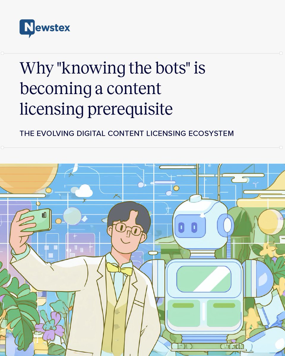 newstex's tweet photo. For AI platforms, sourcing content from publishers with strong bot identification infrastructure has compounding advantages. The content is cleaner, the access rules are clearer, and the compliance posture is more defensible. 

Those qualities matter more as governance frameworks tighten and regulatory scrutiny grows. 

Bot-aware publishers are not just easier to license from. They are easier to defend sourcing decisions from.

Platforms need provenance. Publishers need control. Newstex sits at that intersection.

https://t.co/LdBwqookZr