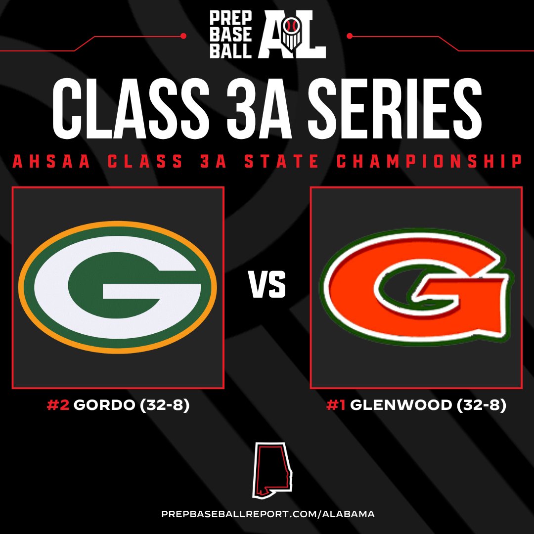 PrepBaseballAL's tweet photo. 🏆 𝐂𝐥𝐚𝐬𝐬 𝟑𝐀 𝐒𝐭𝐚𝐭𝐞 𝐅𝐢𝐧𝐚𝐥𝐬

⚔️ Gordo vs. Glenwood

📍 Game 1: Choccolocco Park
📅 Tuesday, May 19 | 2:00 PM

📍 Game 2: Jacksonville State
📅 Wednesday, May 20 | 4:00 PM
Game 3 to follow, if necessary.

🔗: https://t.co/dOYkiSo94I || #ALHS26 https://t.co/7ljEy4c7nd