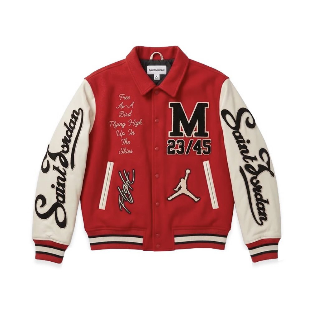 UVERworld_WEAR's tweet photo. Nike Jordan × SAINT MICHAEL
M J SM Varsity Jacket
¥148,500（tax in）

#UVERworld_WEAR #UVERworldファッション #UVERworld #TAKUYA着用 https://t.co/KNrLP2MUwu