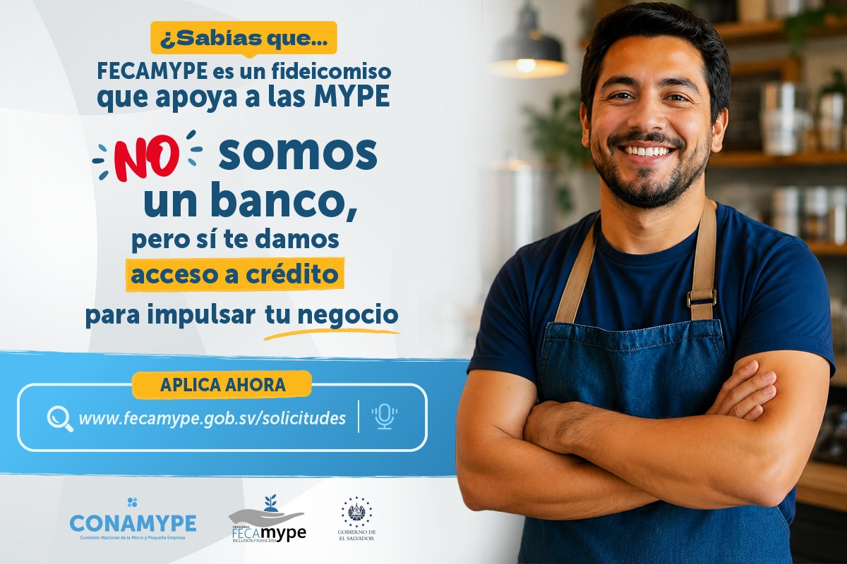 fecamype's tweet photo. 🚫💳 Cuando la banca tradicional pone límites, #FECAMYPE abre oportunidades para que tu #MYPE siga creciendo.

Accedé a crédito para fortalecer tu negocio, producir más o avanzar hacia nuevas metas. 📈✨

Con @CONAMYPESV como aliado empresarial, también contás con orientación y acompañamiento. 🤝

🌐 https://t.co/kTswwF8dDe
📲 7074-7000 | fecamype@conamype.gob.sv

#ImpulsaMYPE #CréditoConPropósito