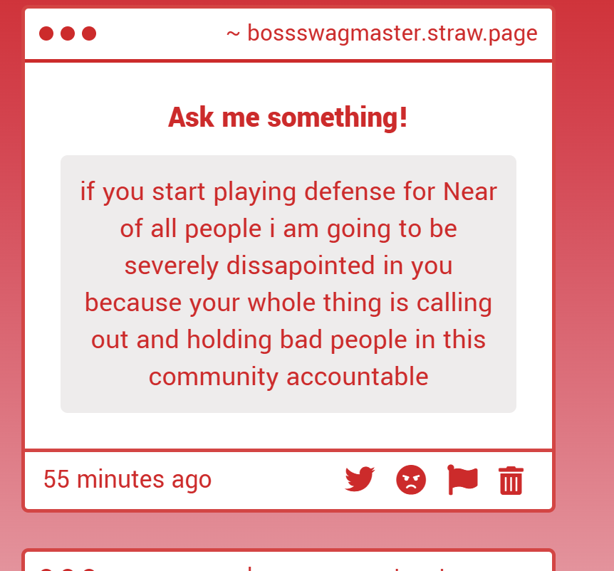 BossSwagMaster_'s tweet photo. it is bold of you to ever assume i would defend near when they are someone who hurt me personally, you obviously don't know me or my character nor should be interacting with me at all. https://t.co/1lwY7I0uSz