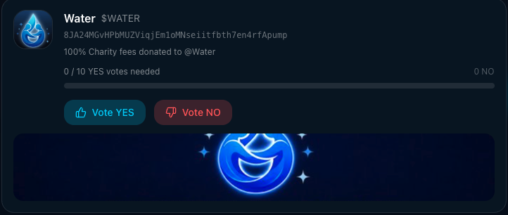 WaterSolFund's tweet photo. There’s a new free tool called PUMPDEX — basically a replacement / alternative to DEX for updating token data and community profiles and is free.

We’ve already updated our coin data on the platform, and now we need the community to vote so our profile/link can spread properly across platforms.

This should also help with our ticker showing as spam on Phantom and other wallets/apps.

Please go here:
https://t.co/sFbHCipfVV
Connect your wallet like usual, then input the ca and on the right-middle side click “Update Token Info”, then click “Vote” and vote YES.

We only need 10 YES votes to unlock this free tool.

Let’s get it done boys 🤝🔥