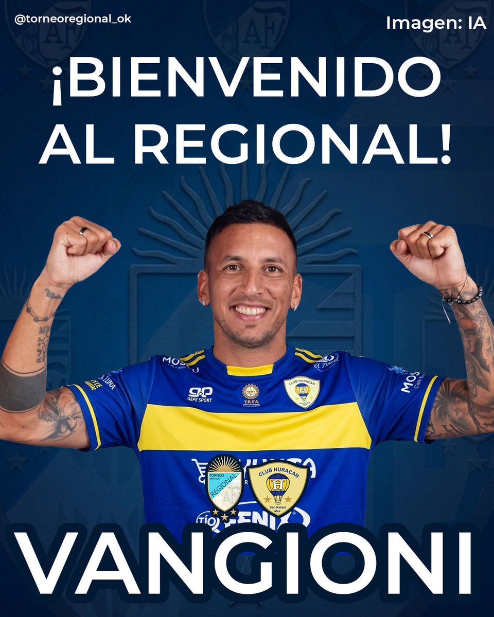trfa_ok's tweet photo. #TorneoRegional #RegionalAmateur 

🏆 "PIRI" REGIONAL

Huracán de San Rafael anunció la incorporación del exjugador de River, Newell's y Milan, entre otros, Leonel Vangioni.

El lateral jugará en el Regional Amateur en busca del ascenso al nuevo Torneo Argentino del Interior. https://t.co/2x85drYhol