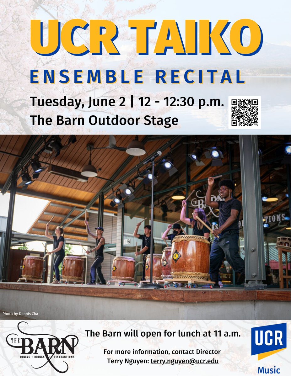 ucrperforms's tweet photo. Tuesday, June 2 at 12 noon 
📍The Barn Outdoor Stage
Taiko Ensemble Recital

Free and open to the public

https://t.co/oaXm953gAi

The Barn opens for lunch at 11 a.m. https://t.co/LiSBKdsPwI