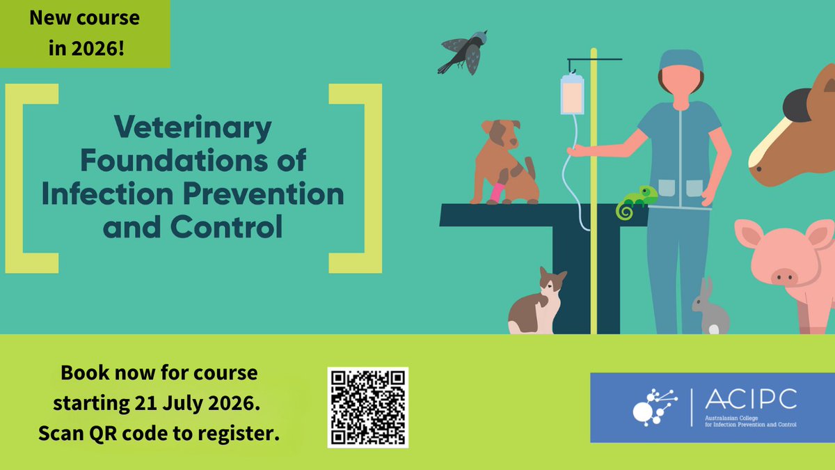 ACIPC's tweet photo. Book now for the 2026 Veterinary Foundations Course on 21 July!
 
This groundbreaking course is designed for all veterinary staff worldwide and provides essential skills to implement IPC in your practice.

Register here:
https://t.co/ZmpXQKhg70

#ACIPC #IPC #Veterinary https://t.co/OMNq086Adb