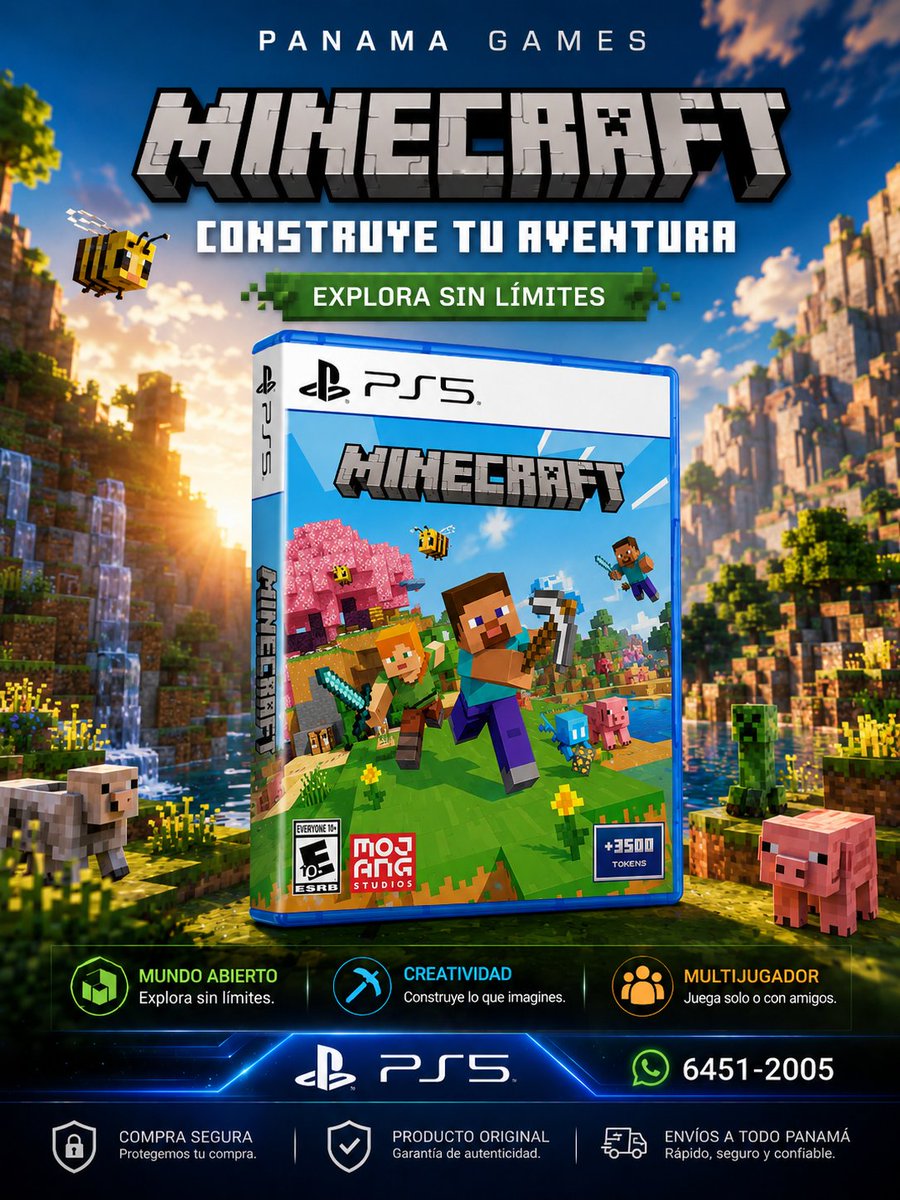 PanamaGames's tweet photo. Explora mundos infinitos y construye todo lo que imagines en Minecraft para PS5 ⛏️🔥 Sobrevive, crea y vive aventuras épicas solo o con amigos 🎮🌍 #panamagames #minecraft #ps5 #fyp https://t.co/xYbOXvQHl7