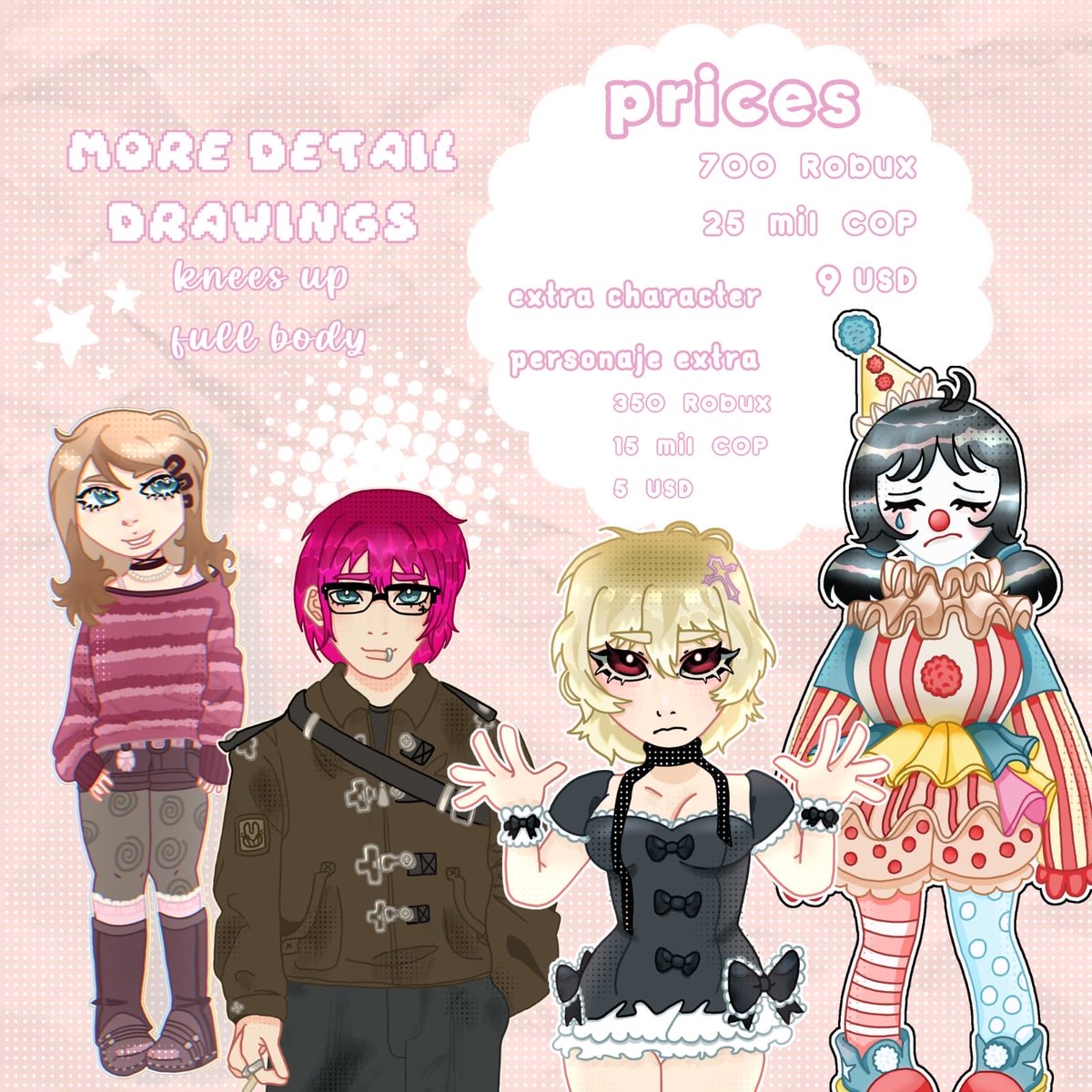 JuztNelly's tweet photo. Hii, this is my new account on X! Here is my commission sheets! My main acc is on TikTok @/Juztnelly with more of my art <3 
#artmootsㅤㅤㅤㅤ #chibis #art #roblox #drawingsㅤㅤ #anime #fanart https://t.co/T6H5pG3Key