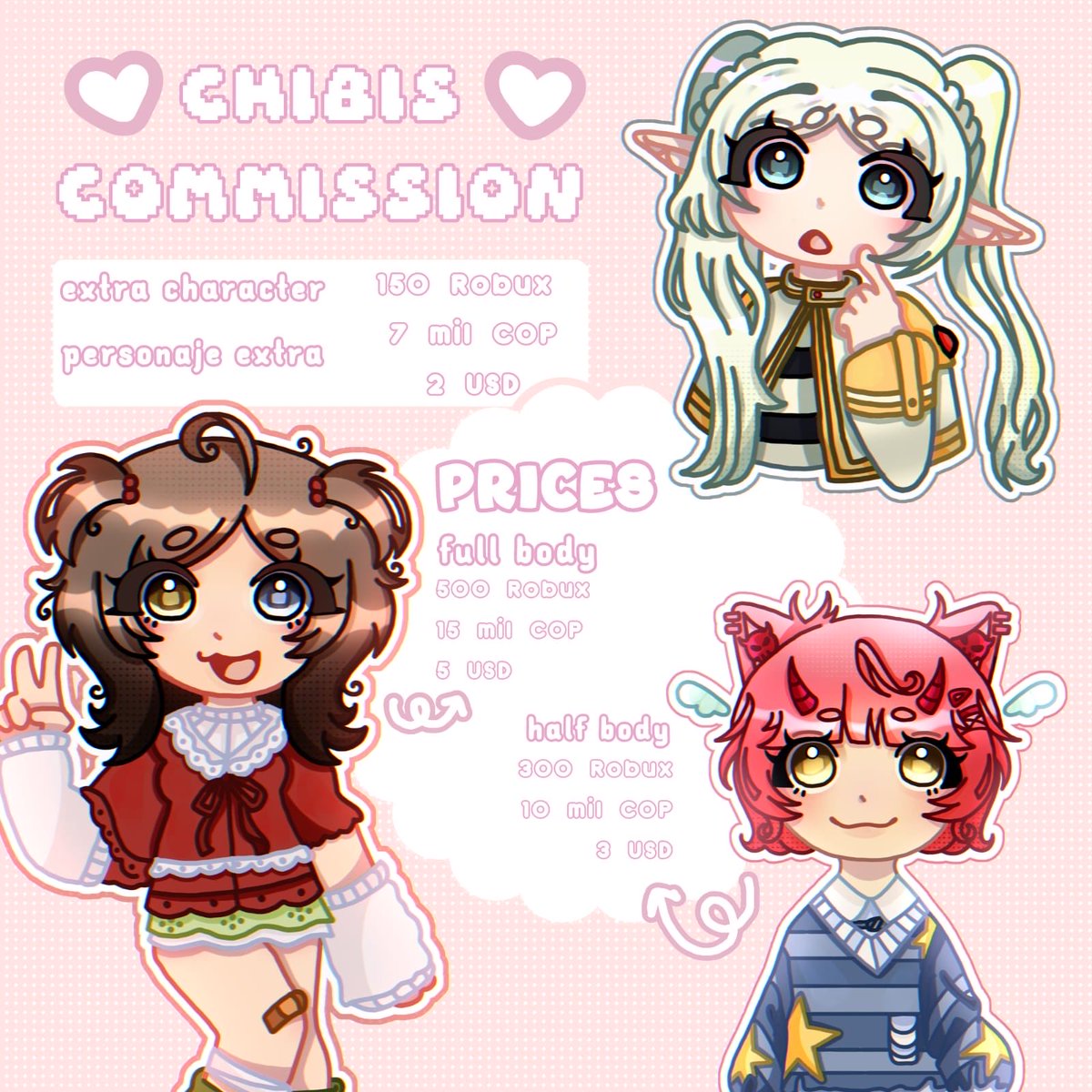 JuztNelly's tweet photo. Hii, this is my new account on X! Here is my commission sheets! My main acc is on TikTok @/Juztnelly with more of my art <3 
#artmootsㅤㅤㅤㅤ #chibis #art #roblox #drawingsㅤㅤ #anime #fanart https://t.co/T6H5pG3Key