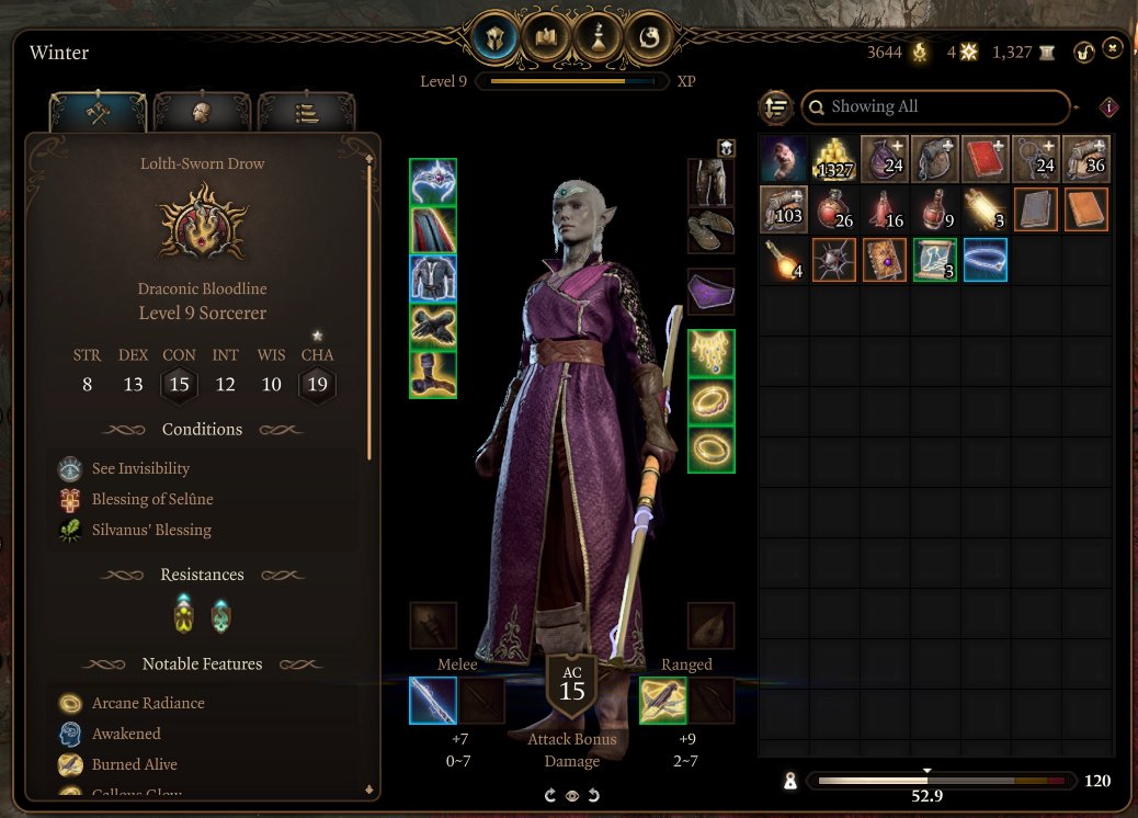 gloomybytes's tweet photo. My first playthrough of Baldur's Gate 3, I'm playing on Tactician difficulty and finishing Act 2 right now. Level 9, what do we think? https://t.co/g1FTO6bDKh