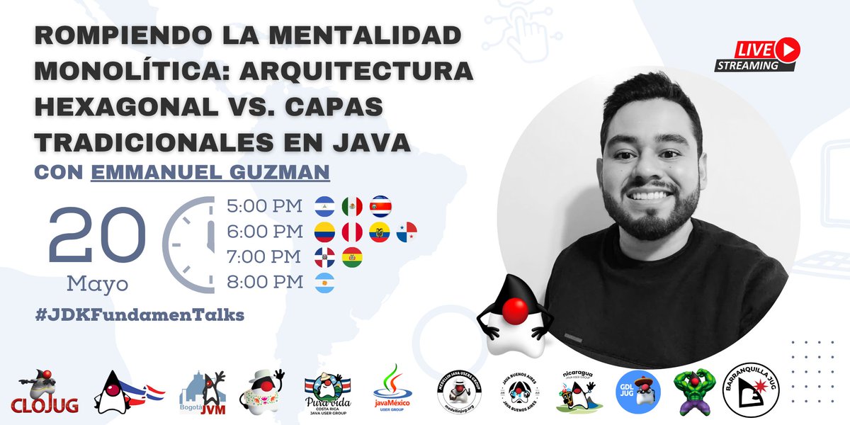 JavaDominicano's tweet photo. La sesión programada para la semana pasada tuvo que posponerse por motivos ajenos a las comunidades responsables de la organización, pero esta semana ¡vamos con toda la energía!

Registro: https://t.co/H3NIoY8eOi

¡Nos vemos este miércoles 20 a las 7:00 p.m. (AST)! https://t.co/h5jlka1Hum