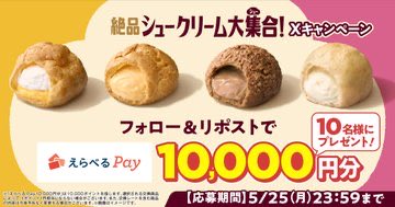 ⭐️┈┈┈┈┈┈┈┈┈┈⭐️ 19日は #シュークリームの日 10,000円分